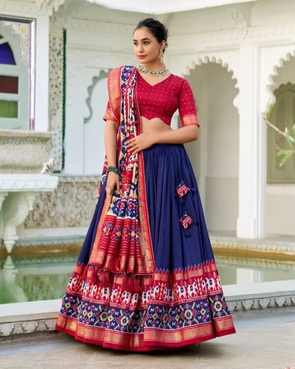 101_bb8ade86-0384-4438-b85a-5a81b9c1d781-1.jpg Navy Blue Color Tussar Silk Patola Printed Lehenga Choli
