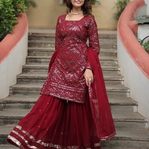 103_5babb4ba-fe5b-4fca-b82e-664a158a376c-1.jpg Maroon Color Faux Georgette Embroidered Sharara Suit