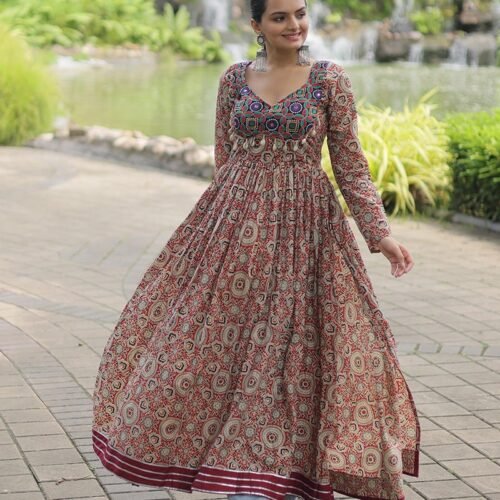 104_7c9a2860-c314-4a5a-a473-85507a3a5760-1.jpg Maroon Color Cotton Printed Navratri Kurti