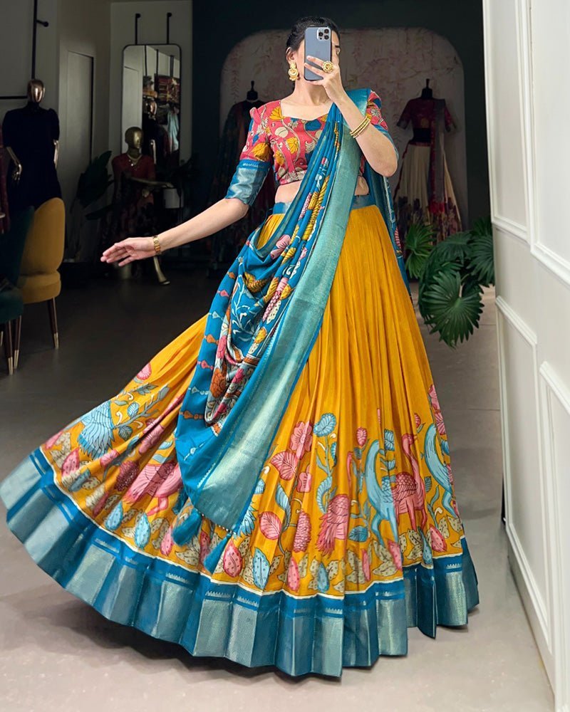 Yellow Color Jacquard Dola Silk Printed Lehenga Choli - Photo 1