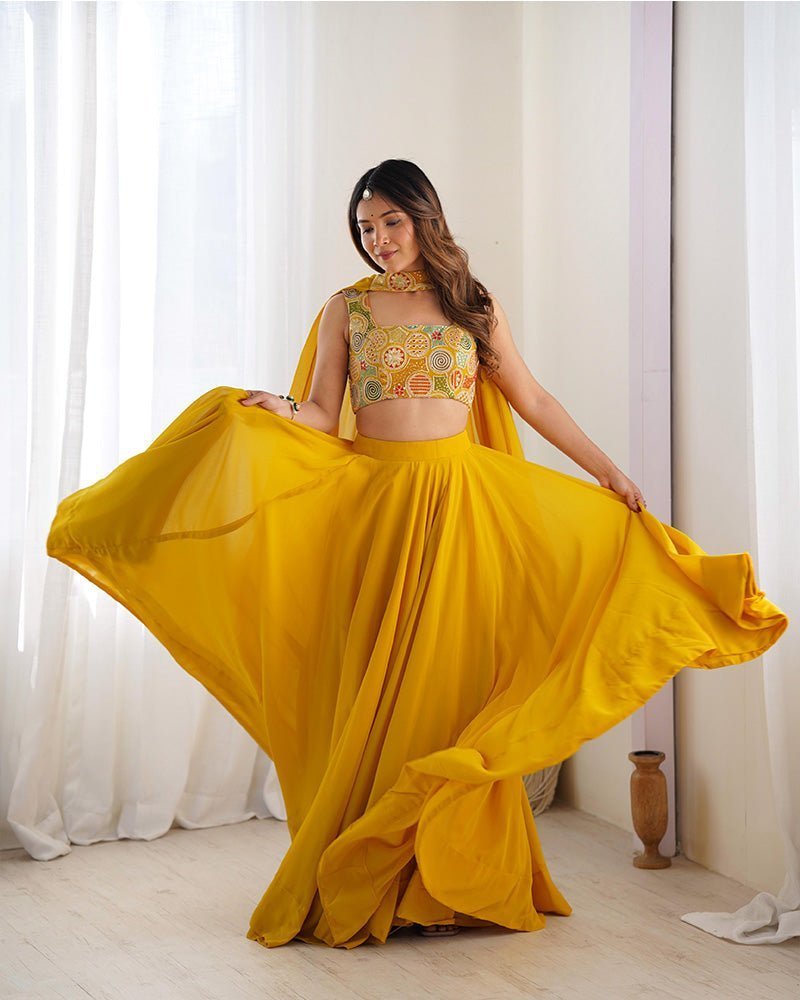 Yellow Color Pure Soft Georgette Lehenga Choli - Photo 1