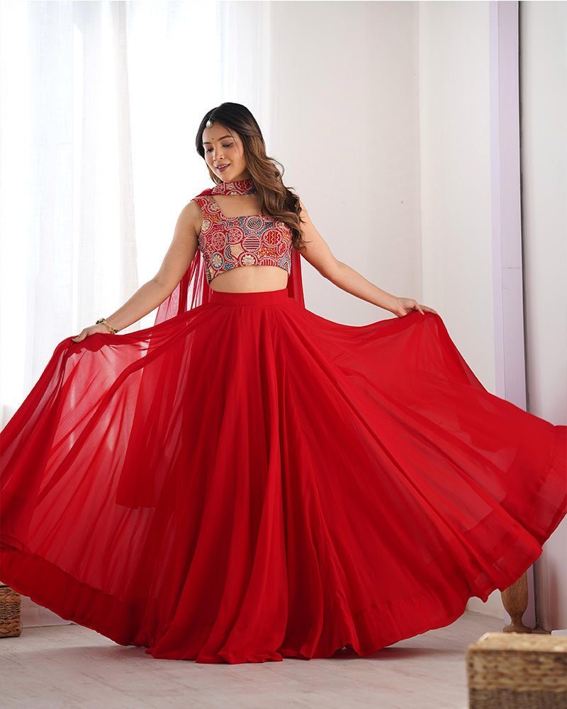 Red Color Pure Soft Georgette Lehenga Choli - Photo 1