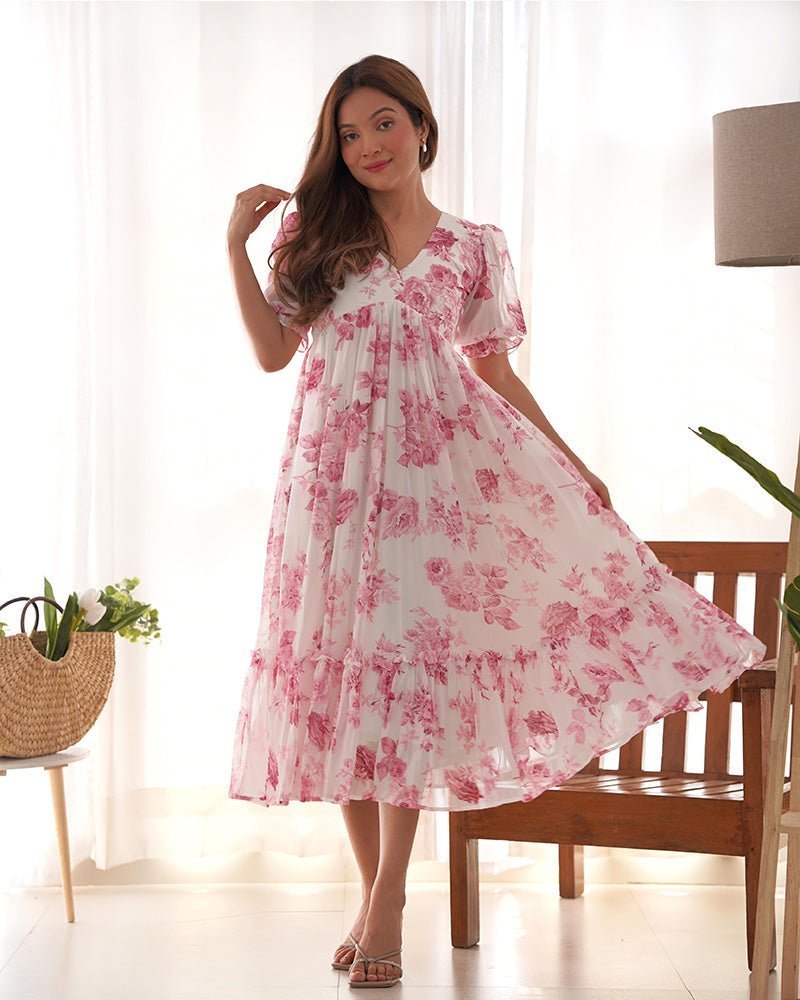 Baby Pink Color Georgette Floral Printed Tunic - Photo 1