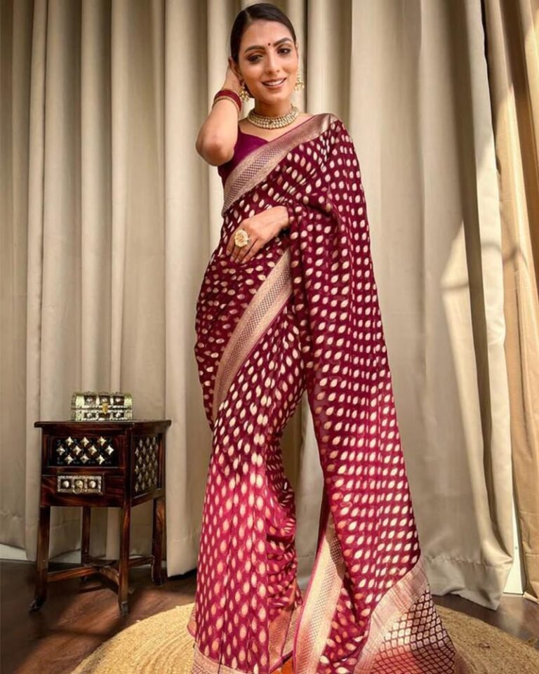 Beautiful Maroon Color Banarasi Jacquard Weaving Saree