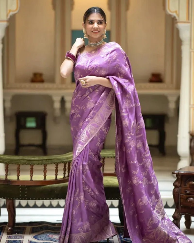 Lavender Color Banarasi Jacquard Zari Weaving Saree - Photo 1