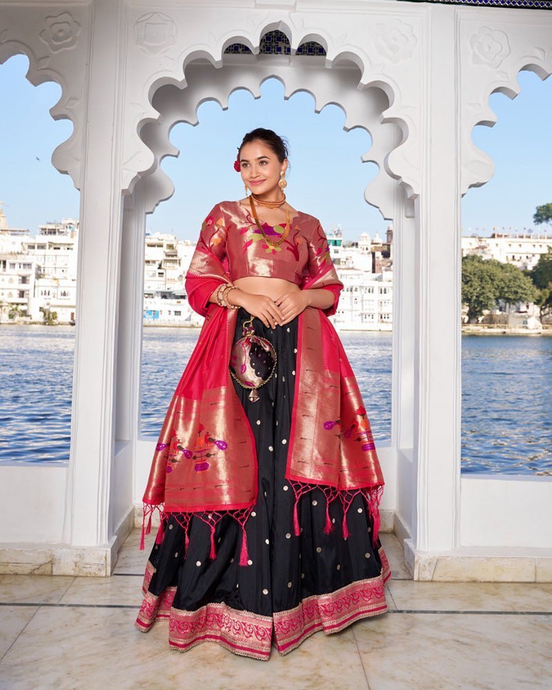 Black Color Jacquard silk Lehenga Choli - Photo 1