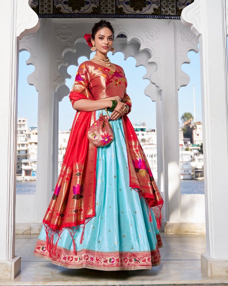 Sky Blue Color Jacquard silk Lehenga Choli - Photo 1