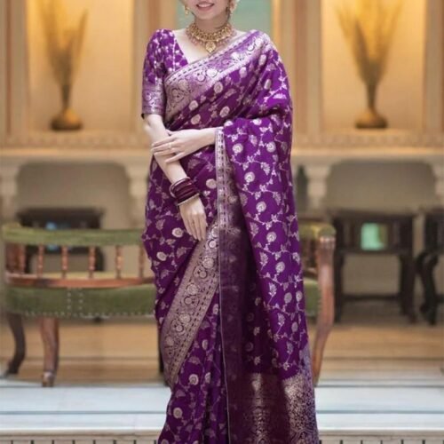 122_3585eb90-7606-4eab-8549-718c00ab44ba-1.jpg Purple Color Banarasi Jacquard With Zari Work Saree