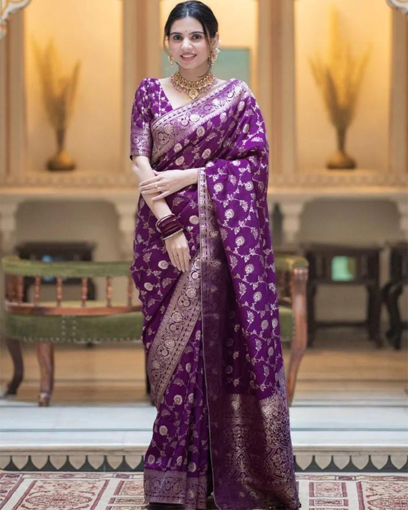 Purple Color Banarasi Jacquard With Zari Work Saree - Photo 1