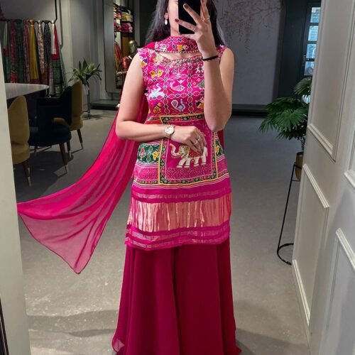 123_753c04a9-03d7-4e8b-b59d-1e50851247bd-1.jpg Rani Pink Color Gaji Silk Three Piece Sharara Suit