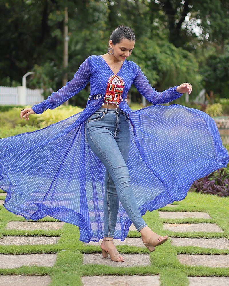 Blue Color Georgette Laheriya Print Navratri Kurti - Photo 1