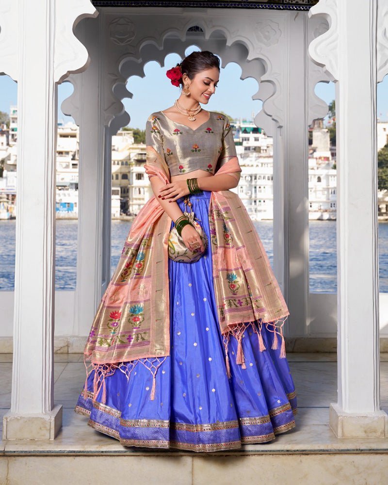 Blue Color Jacquard silk Lehenga Choli - Photo 1