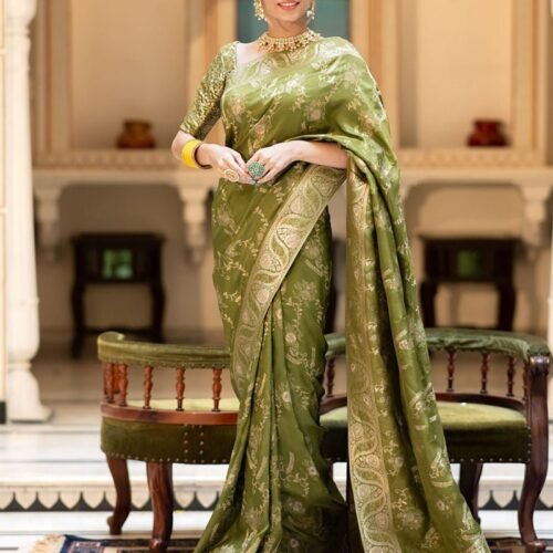 128_be5df924-77f7-4282-b5e9-7b3fc635e3b9-1.jpg Mehndi Color Banarasi Jacquard Zari Weaving Saree
