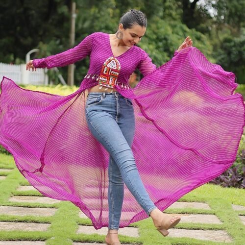 132_84399e10-372f-43f9-91d6-8ac408075392-1.jpg Pink Color Georgette Laheriya Print Navratri Kurti
