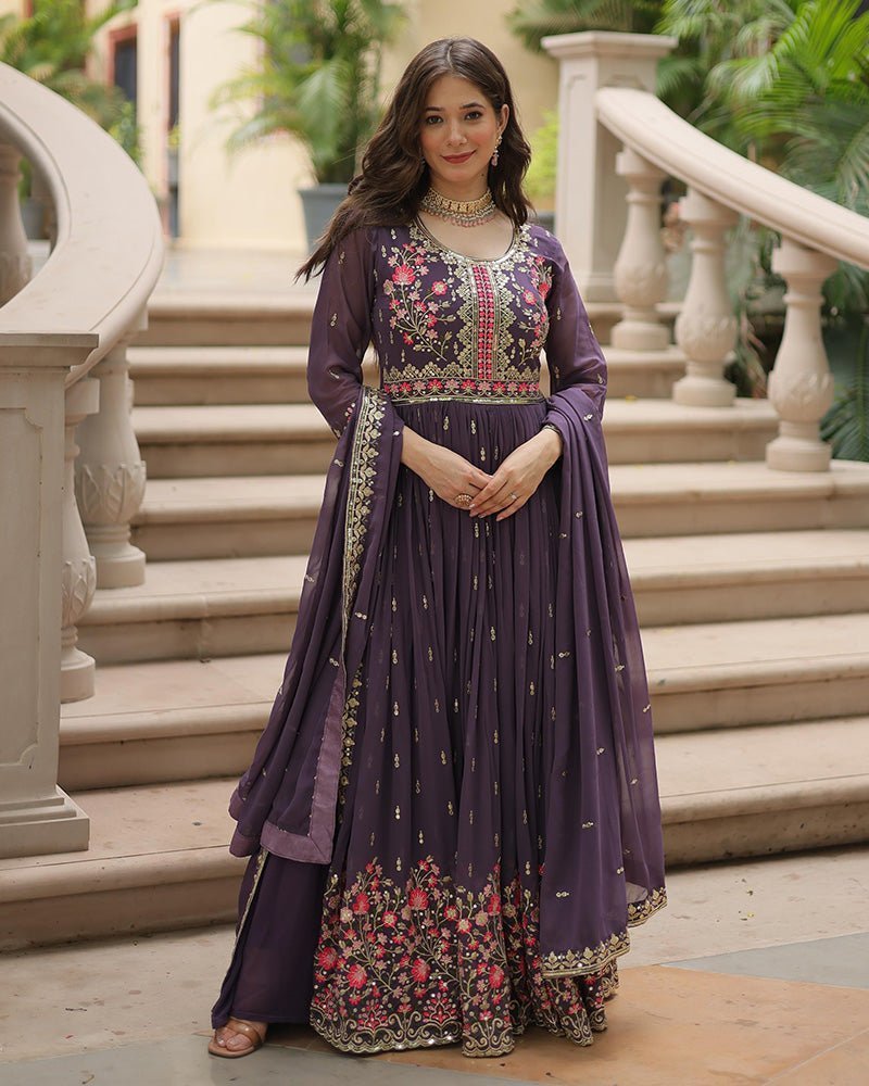 Designer Lavender Color Three Piece Sharara Suit - Photo 1