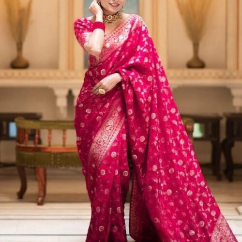 137_97a57a0b-bcf1-46fc-be3a-5e6c1384e99f-1.jpg Rani Pink Color Banarasi Jacquard With Zari Work Saree