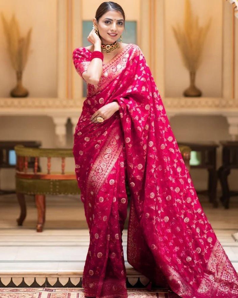 Rani Pink Color Banarasi Jacquard With Zari Work Saree - Photo 1