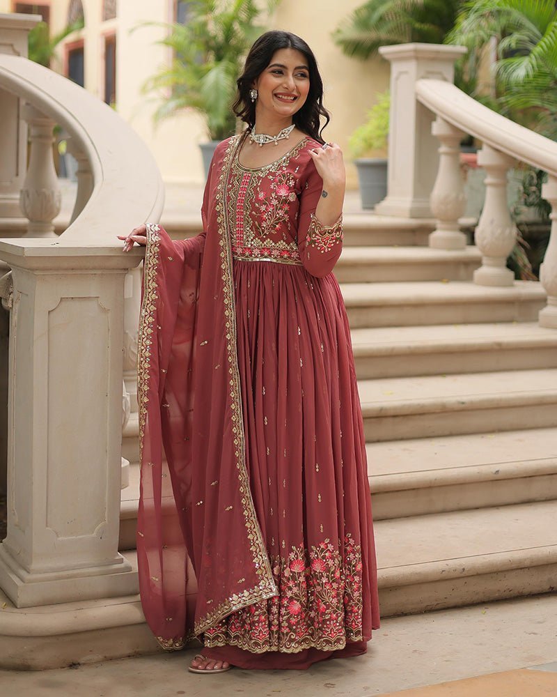 Designer Peach Color Three Piece Sharara Suit - Photo 1