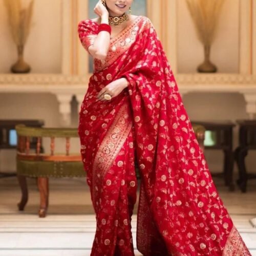 142_3ccfe9a4-0500-4787-8d92-ac89bd11752b-1.jpg Red Color Banarasi Jacquard With Zari Work Saree