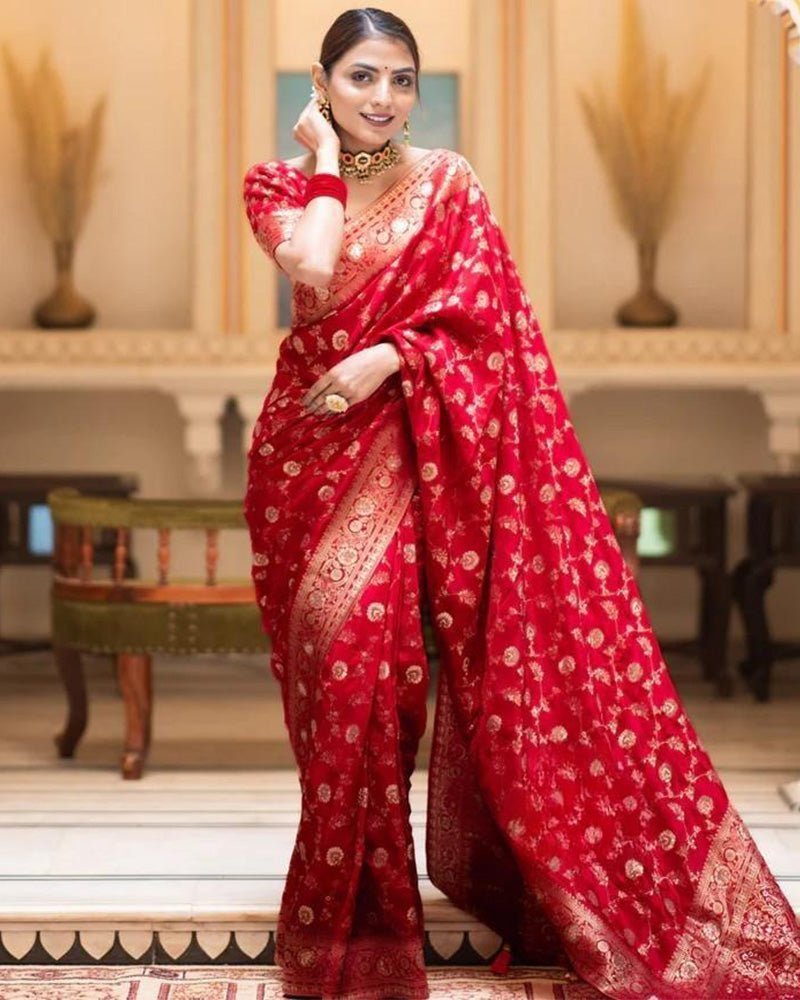 Red Color Banarasi Jacquard With Zari Work Saree - Photo 1