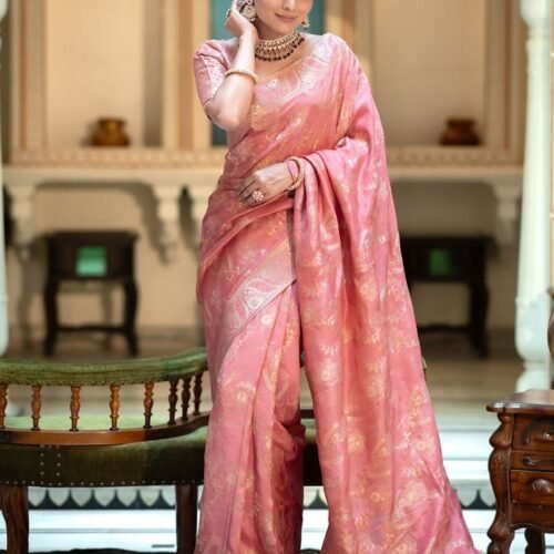 142_fd35ff66-15b0-4dfe-bb5c-f3bb163ea979-1.jpg Orange Color Banarasi Jacquard Zari Weaving Saree