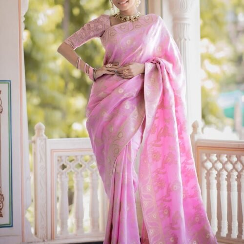 151_3f1c0de7-6bc4-4526-86ed-b7a1d4c300d8-1.jpg Pink Color Banarasi Jacquard Zari Weaving Saree