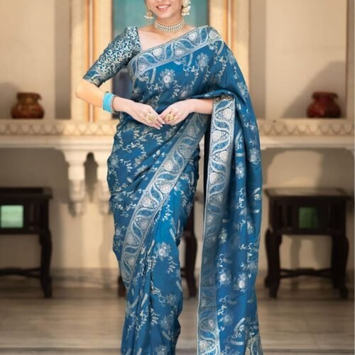 163_c0b6cde7-9097-4f7d-8b93-604888558800-1.jpg Rama Color Banarasi Jacquard Zari Weaving Saree
