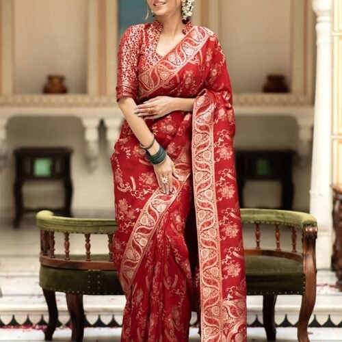 177_60c05687-fe19-4eb9-9c7e-476c22f35922-1.jpg Red Color Banarasi Jacquard Zari Weaving Saree