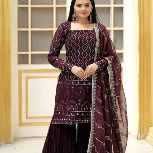 178_acbf9719-4365-49bf-80c8-e3e923ef7fa8-1.jpg Wine Color Three Piece Sharara Suit