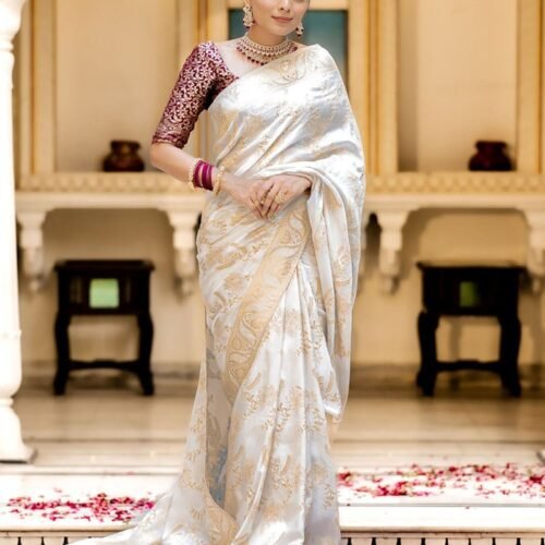 194_3181142f-d24a-49ef-8f9c-06b3766ad9b1-1.jpg White Color Banarasi Jacquard Zari Weaving Saree