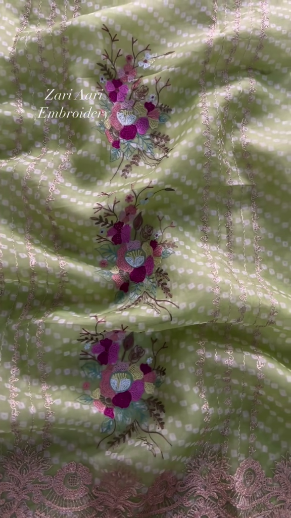Vibrant Zari Aari Embroidered Floral Fabric - Photo 7