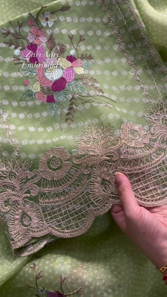 Vibrant Zari Aari Embroidered Floral Fabric - Photo 5