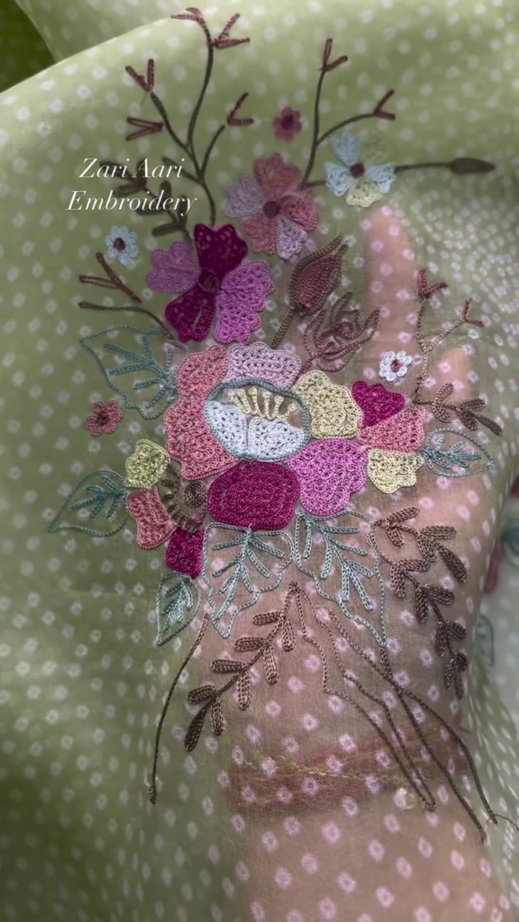 Vibrant Zari Aari Embroidered Floral Fabric - Photo 1