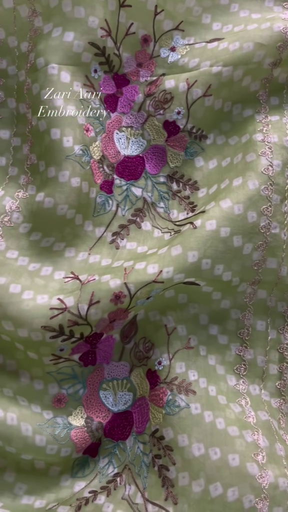 Vibrant Zari Aari Embroidered Floral Fabric - Photo 3