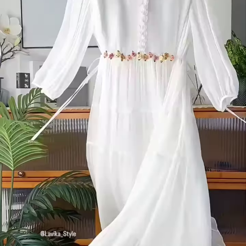 3209-2.png Ethereal White Ruffled Maxi Dress with Floral Embellishments