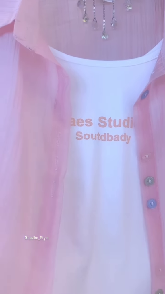 Effortless Pink Sheer Button-Down Shirt Set - Photo 3