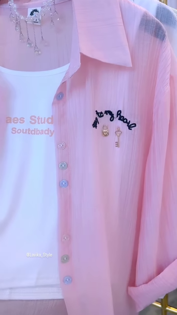 3211-3.png Effortless Pink Sheer Button-Down Shirt Set