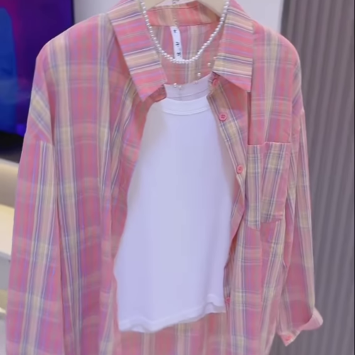 3213-1.png Casual Plaid Oversized Shirt and Top Set