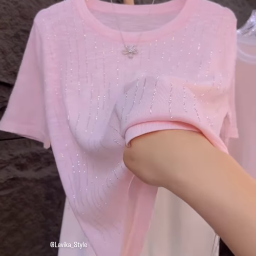 3216-1.png Shimmering Soft-Knit T-Shirt with Glitter Details