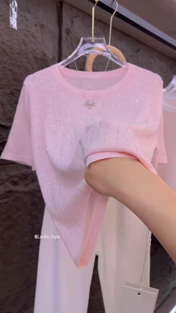 3216-2.png Shimmering Soft-Knit T-Shirt with Glitter Details