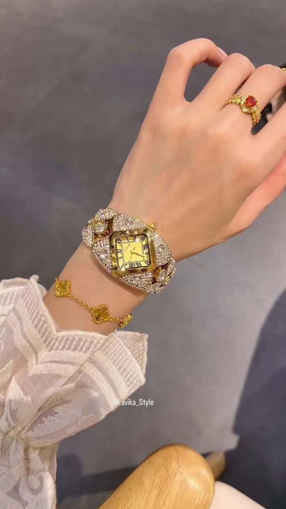 Opulent Gold-Toned Statement Watch and Bracelet Set - Photo 3
