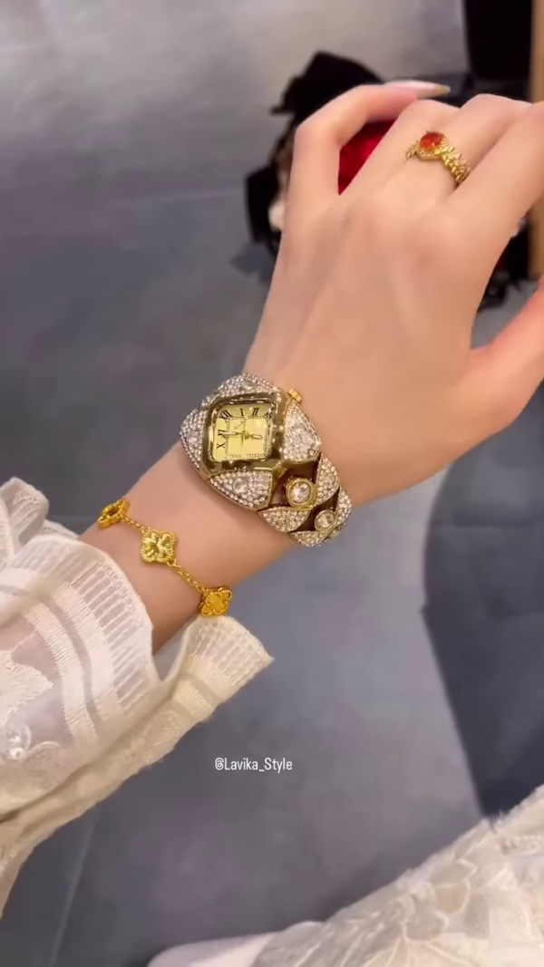 3217-3.png Opulent Gold-Toned Statement Watch and Bracelet Set