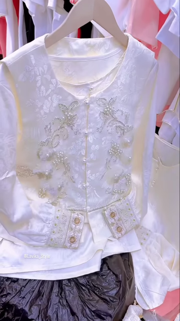 3219-5.png Exquisite Silk and Brocade Top with Pearl and Sequin Embellishments
