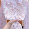 Delicate Floral Sheer Blouse with Front Tie Detail