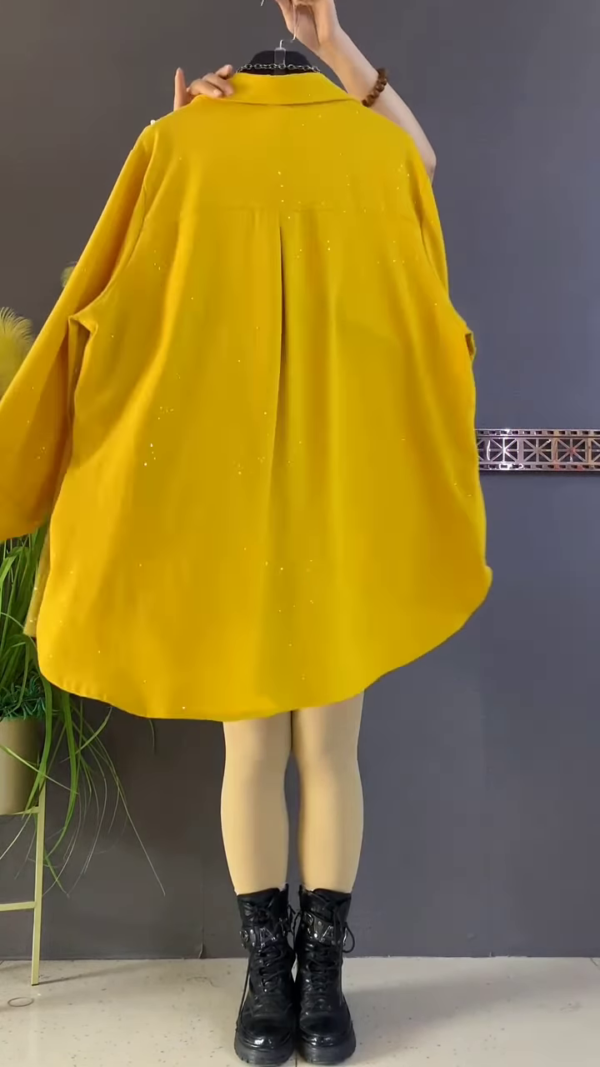 3222-1.png Stylish Yellow Tunic with Pearl and Pleated Details