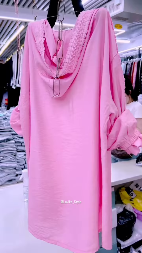 3224-1.png Pastel Pink Overshirt with Lace and Pearl Necklace