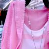 3224-3.png Pastel Pink Overshirt with Lace and Pearl Necklace