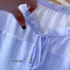 3225-4.png Light Blue Sheer Blouse with Leaf Pattern and Pearl Buttons
