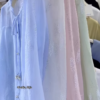 3225-6.png Light Blue Sheer Blouse with Leaf Pattern and Pearl Buttons