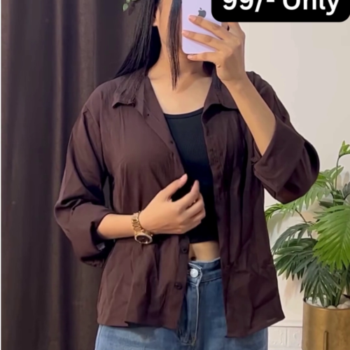 3227-4.png Stylish Brown Overshirt with Black Crop Top and Jeans